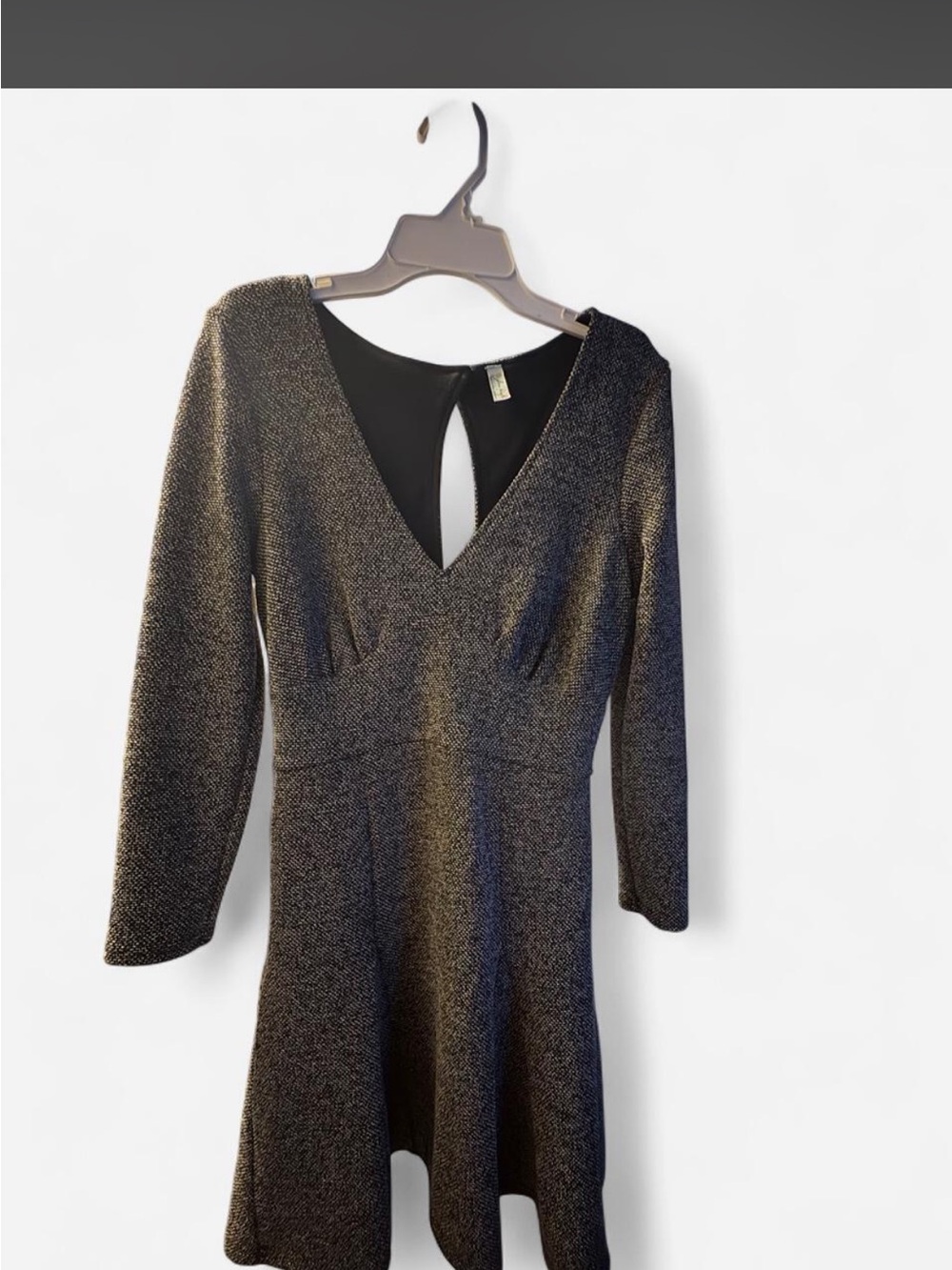 Free People Metallic Black V-Neck Long Sleeve Dress
